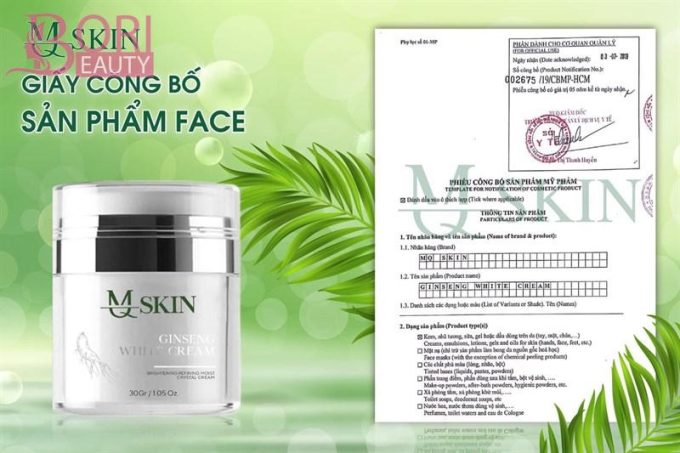 Phiếu công bố kết quả Kem Face Nhân Sâm MQ Skin