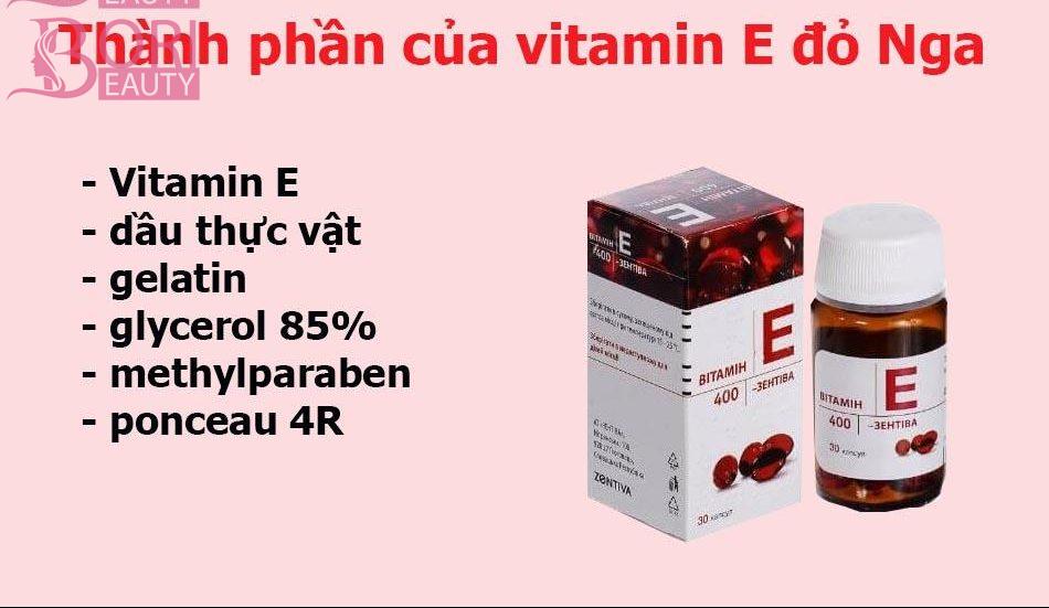 Vitamin E Đỏ Của Nga có thành phần chủ yếu là các hoạt chất Vitamin E