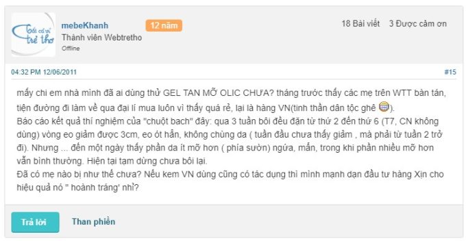 review kem tan mỡ olic webtretho