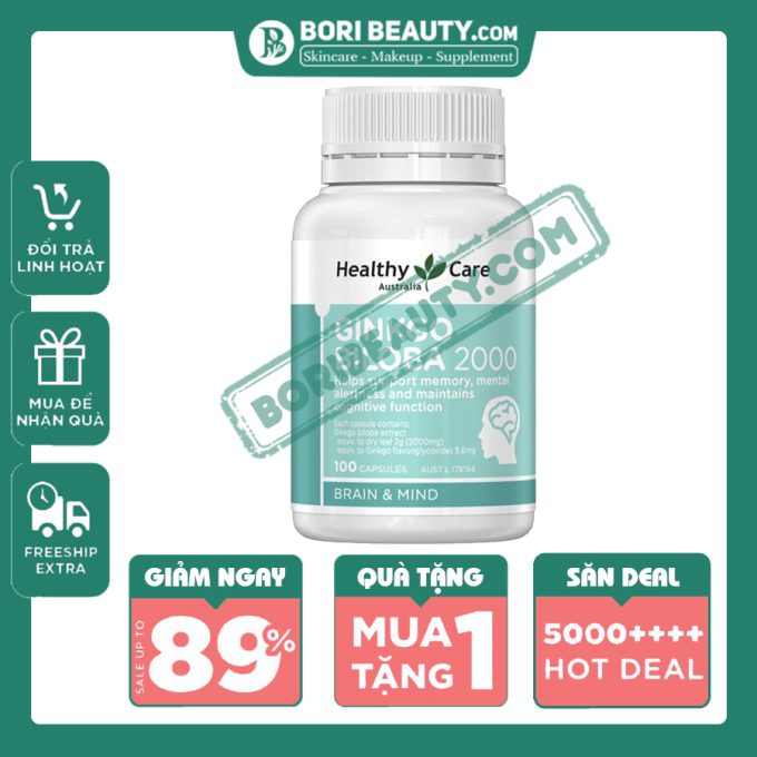 Bổ não Ginkgo Biloba Healthy Care Úc 2000mg