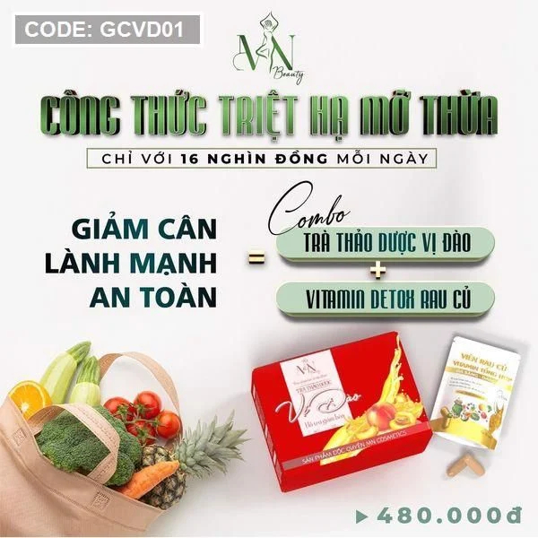 Trà Thảo Dược Vị Đào – Tặng Kèm Detox Thải Mỡ Rau Củ -Hộp 15 Gói Chính Hãng