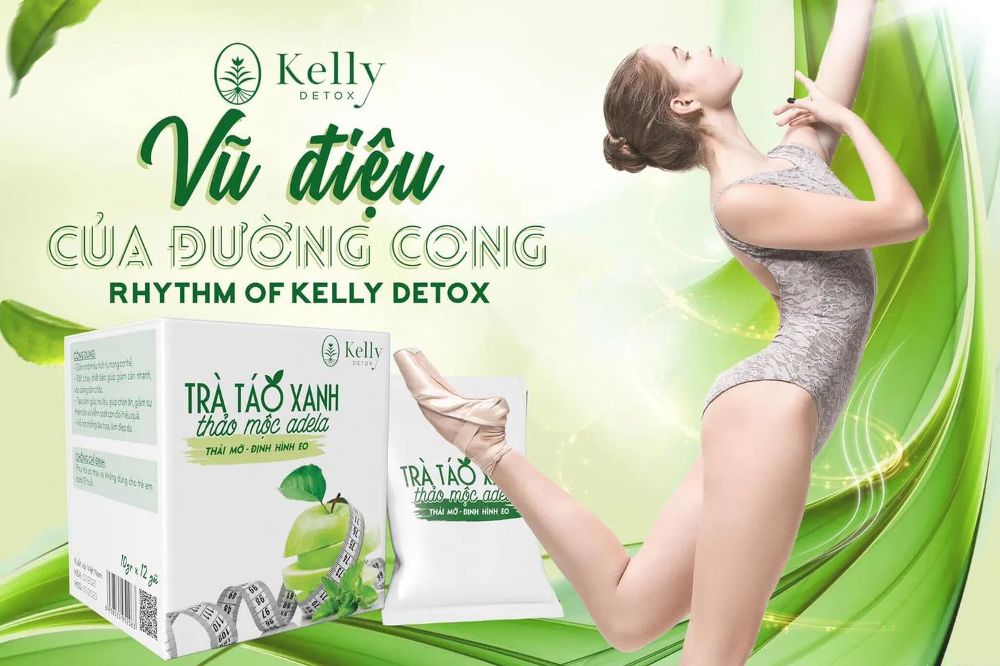 Trà Táo Xanh Thảo Mộc Giảm Cân Kelly – Tặng Kèm Đường Vitamin Ăn Kiêng – Hộp 12 Gói