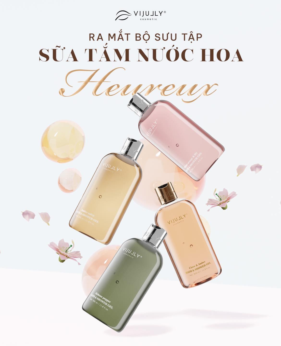 Sữa tắm nước hoa Heureux by Vi Jully có 4 dòng sản phẩm