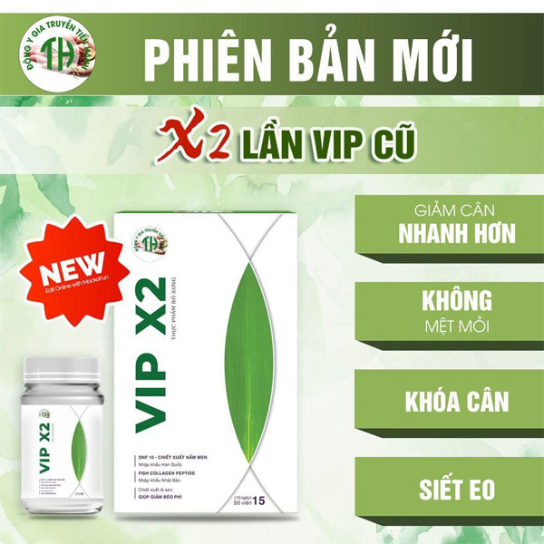 Giảm Cân Vip X2 Tiến Hạnh – Hộp 30 Viên – Tặng Kèm Detox Táo Xanh