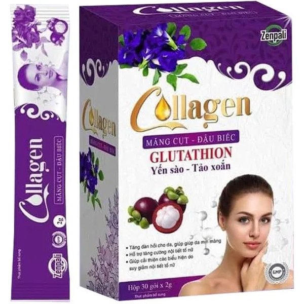 Collagen Măng Cụt Đậu Biếc – Hộp 30 Gói – Hỗ Trợ Làm Đẹp Da, Chống Lão Hóa