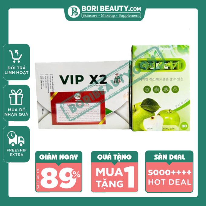 Giảm Cân Vip X2 Tiến Hạnh – Hộp 30 Viên – Tặng Kèm Detox Táo Xanh