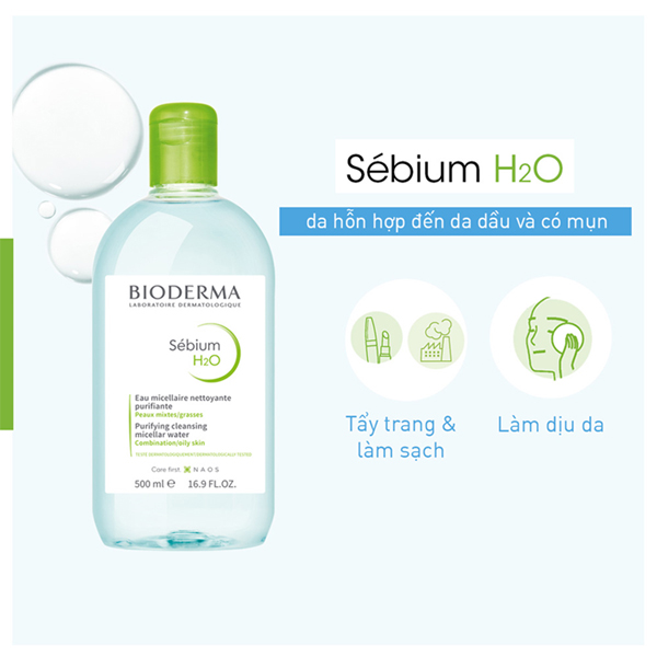 Toner tẩy trang Bioderma Sébium H2O (chai màu xanh)