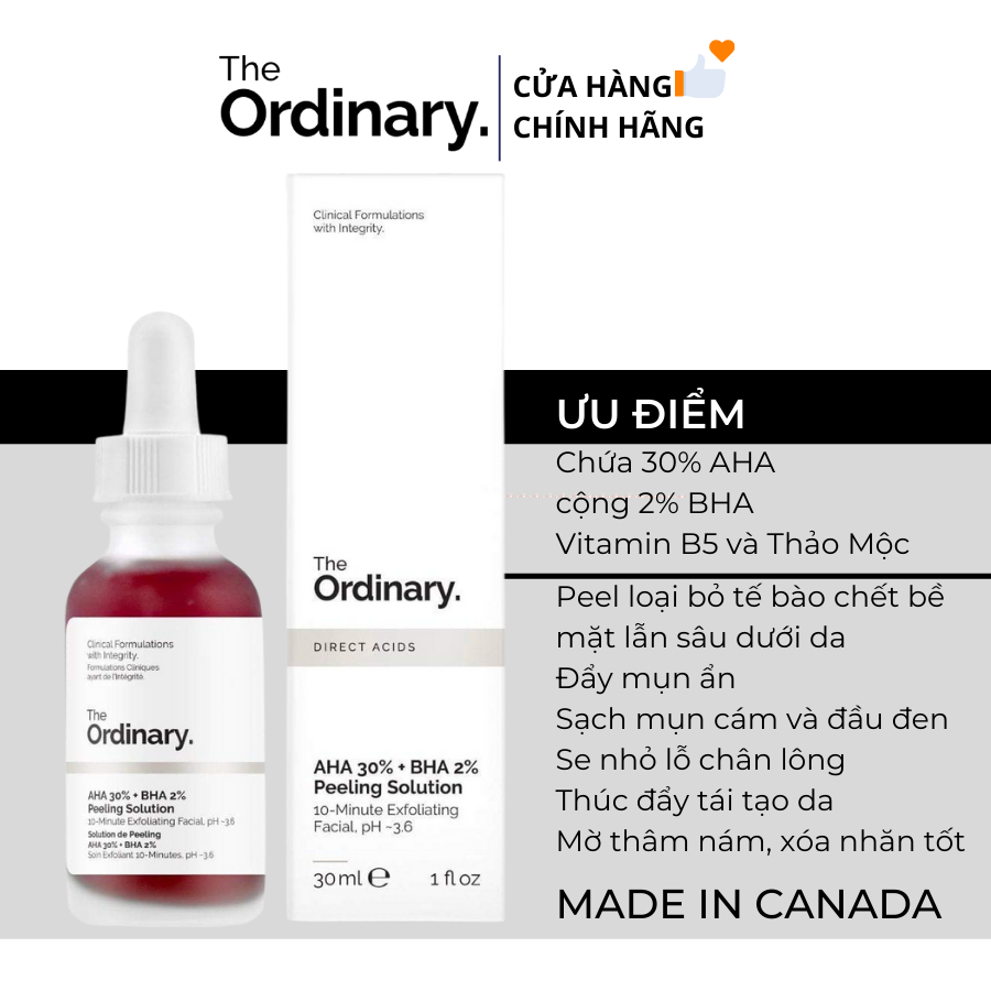 Peel Da The Ordinary AHA 30% + BHA 2% Peeling Solution – Hàng Chính Hãng