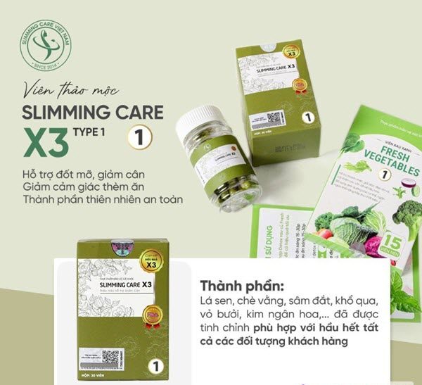 Giảm Cân Slimming Care X3 – Hộp 30 Viên – Tặng Kèm Detox – Hàng Chính Hãng