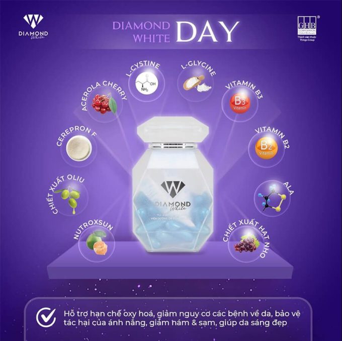 Viên Uống Trắng Da Diamond White Day & Night 60 Viên – Hàng Chính Hãng (Nguyên Tem)