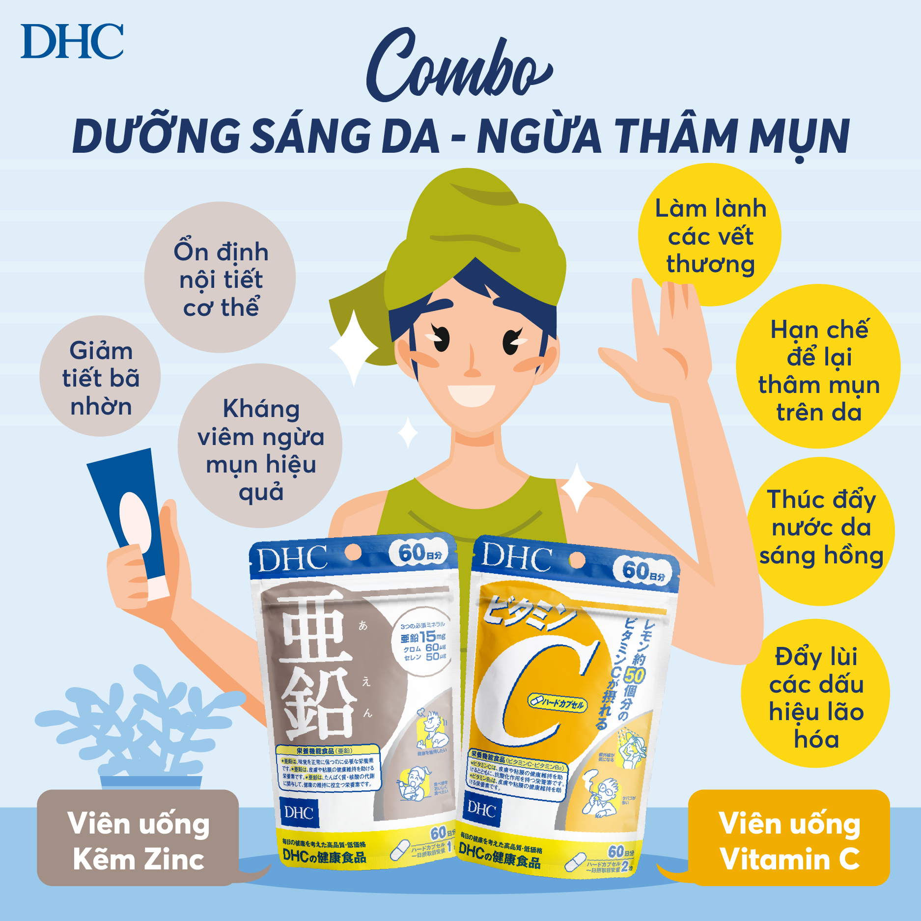 sử dụng kết hợp với Viên Uống Trắng Da Vitamin C DHC Nhật Bản để mang lại hiệu quả tốt nhất cho làn da. 
