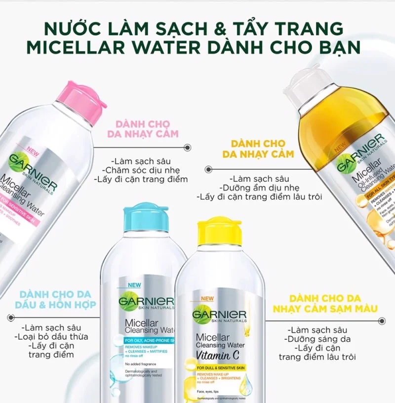 Nước Tẩy Trang Garnier 400ml – Dủ Các Loại Màu, Hàng Chuẩn Chính Hãng