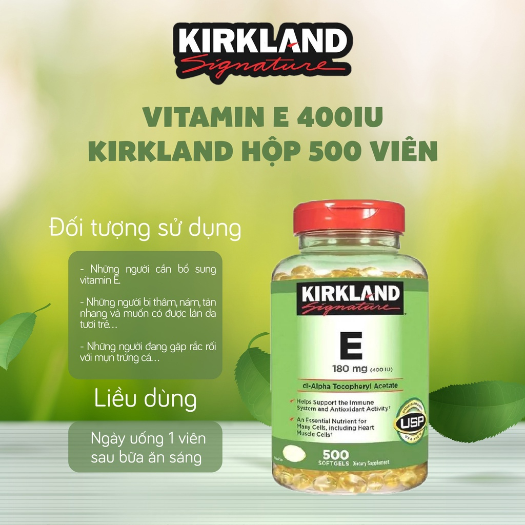 Viên Uống Bổ Sung Vitamin E Làm Đẹp Da 180mg Kirkland Của Mỹ 500 Viên