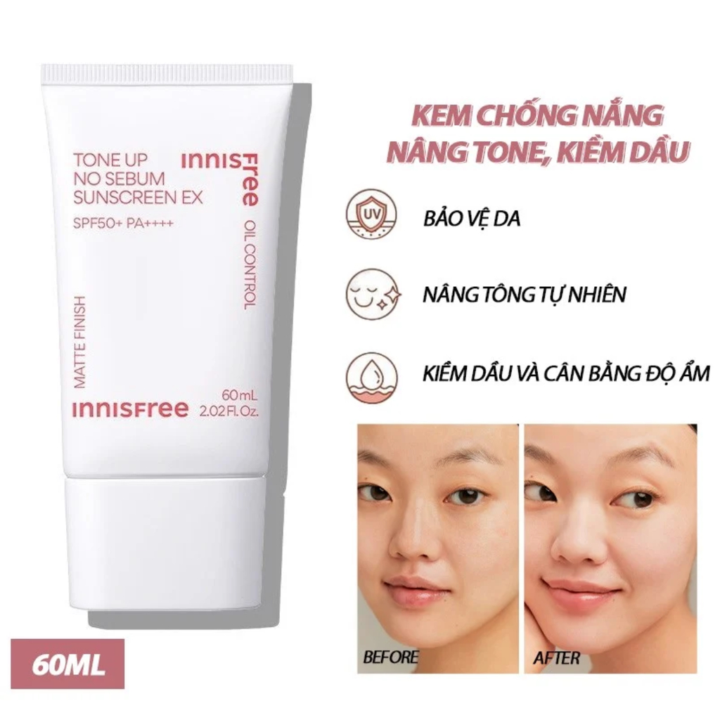 Kem Chống Nắng Innisfree Hồng Tone Up No Sebum 50ML – Nâng Tone, Kiềm Dầu