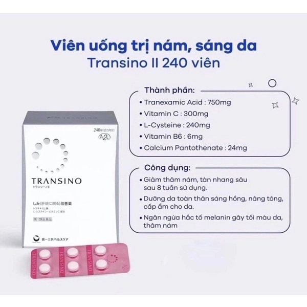 Viên Uống Trị Nám Tàn Nhang Transino Whitening Mẫu Mới – Hộp 240 Viên – Hàng Chính Hãng