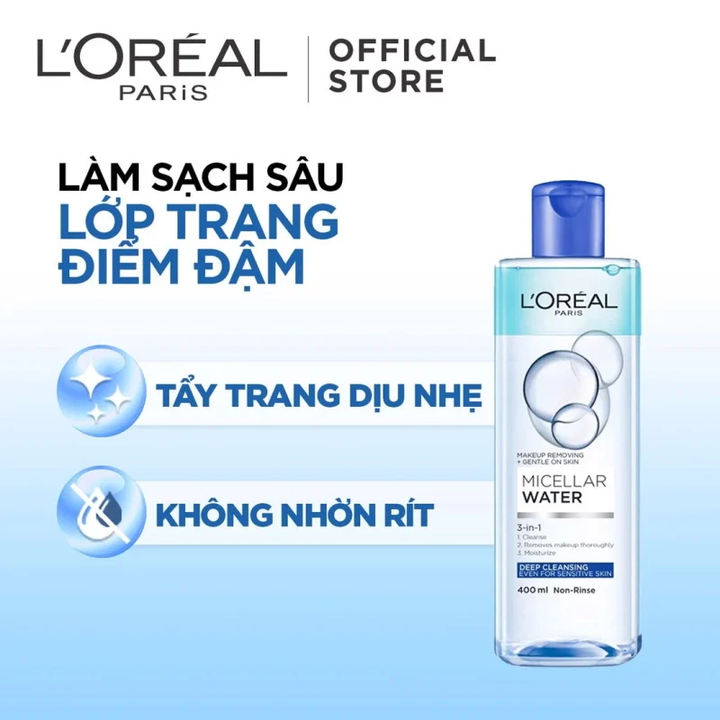 Nước Tẩy Trang Loreal 400ml – Làm Sạch Sâu Lớp Trang Điểm, Có Đủ 3 Loại