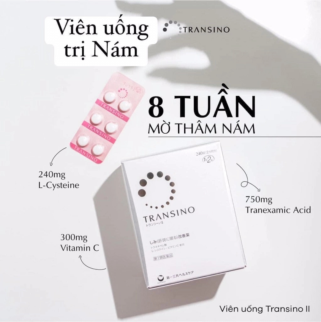 Viên Uống Trị Nám Tàn Nhang Transino Whitening Mẫu Mới – Hộp 240 Viên – Hàng Chính Hãng