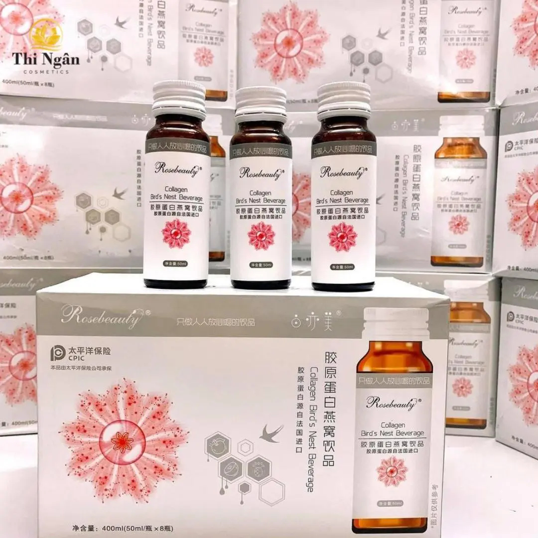 Nước Uống Collagen Rose Beauty Trắng Da (Hộp 8 Chai) – Hỗ Trợ Trắng Da Nhanh, Trẻ Hóa Da