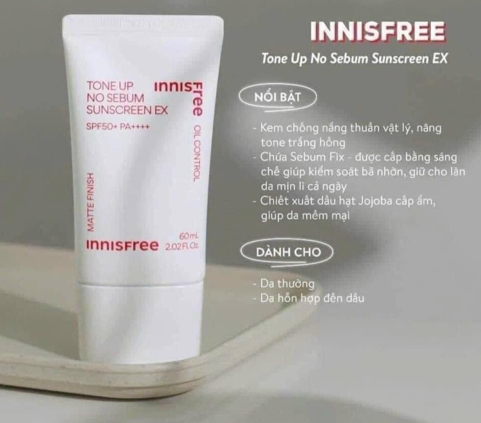 Kem Chống Nắng Innisfree Hồng Tone Up No Sebum 50ML – Nâng Tone, Kiềm Dầu