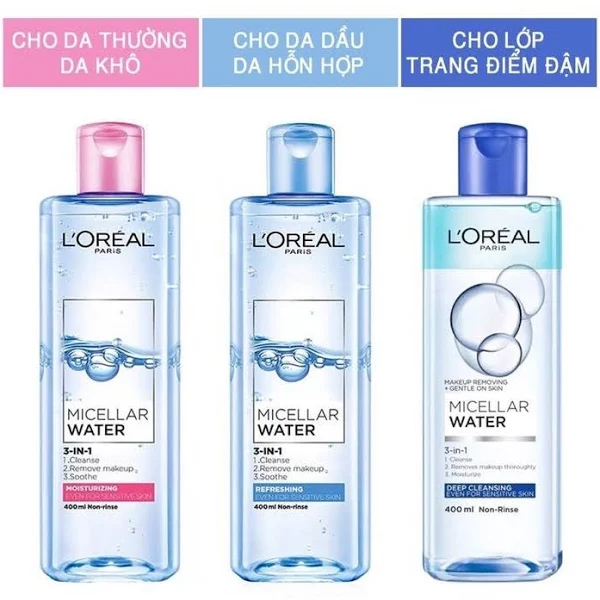 Nước Tẩy Trang Loreal 400ml – Làm Sạch Sâu Lớp Trang Điểm, Có Đủ 3 Loại