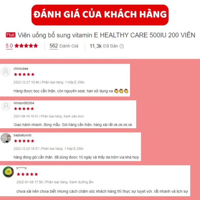 Vitamin E 500IU Healthy Care Hộp 200 Viên – Khỏe Dáng Đẹp Da