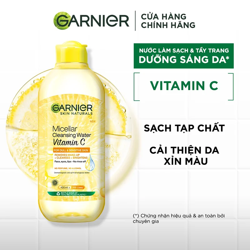 Nước tẩy trang dưỡng sáng da Garnier vàng - Garnier Micellar Water Vitamin C