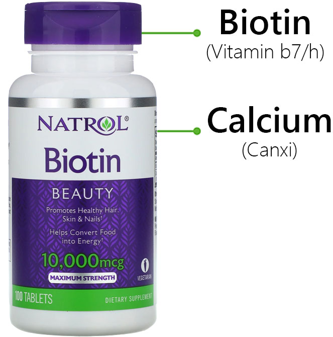 mỗi viên Biotin (liều dùng hằng ngày) chứa 10,000mcg (33,33%) Biotin
