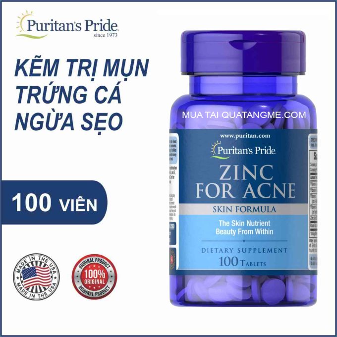 Viên Kẽm Trị Mụn Zinc For Acne Puritan’s Pride 100 Viên Của Mỹ – Hàng Chính Hãng