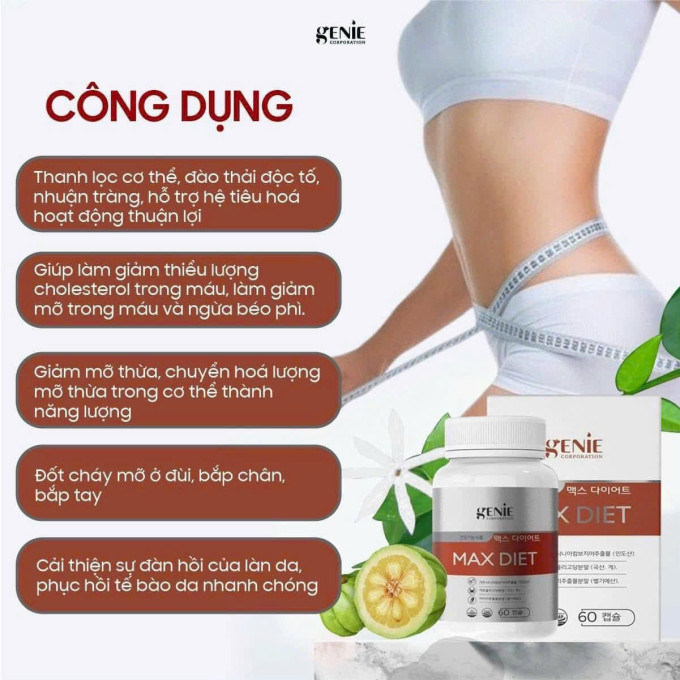 Giảm Cân Max Diet Genie Hộp 60 Viên – Chuyên Dành Cho Cơ Địa Chai Lỳ, Khó Giảm Ký