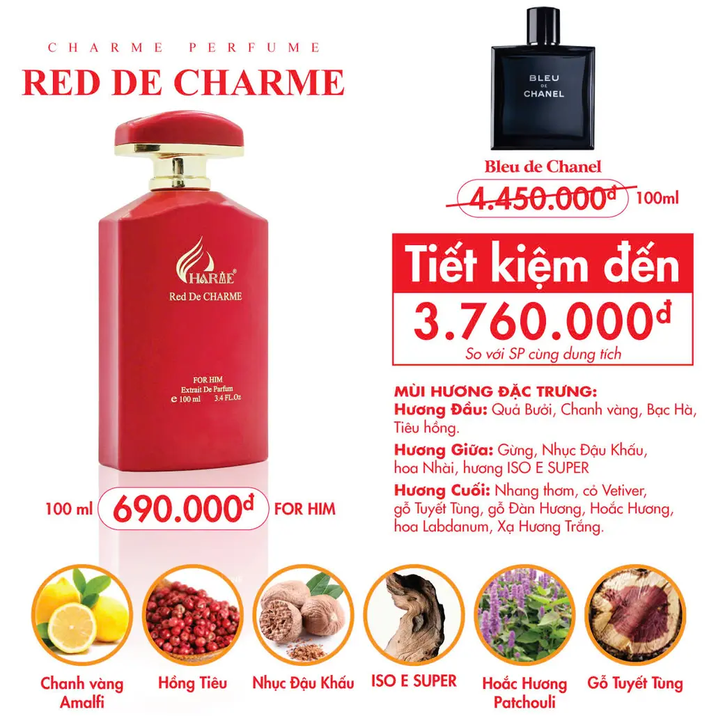 Nước Hoa Red De Charme 100ml | Charme Perfume Chính Hãng