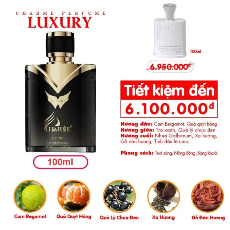 Nước Hoa Nam Charme Luxury 100ml Mẫu Mới – Charme Perfume Chính Hãng