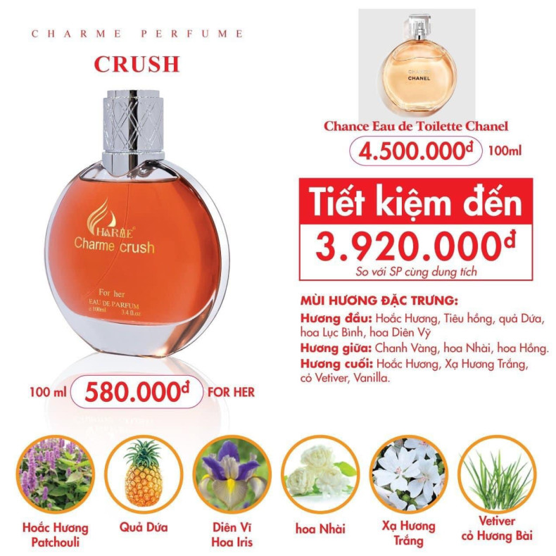 Nước Hoa Nữ Charme Crush 100ml | Charme Perfume Chính Hãng